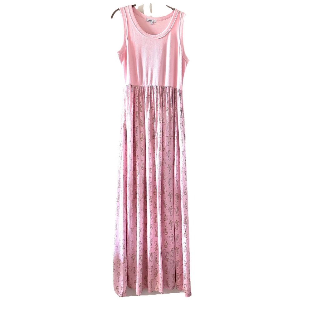 White Birch L Large Pink Maxi‎ Dress Floral Sleeveless